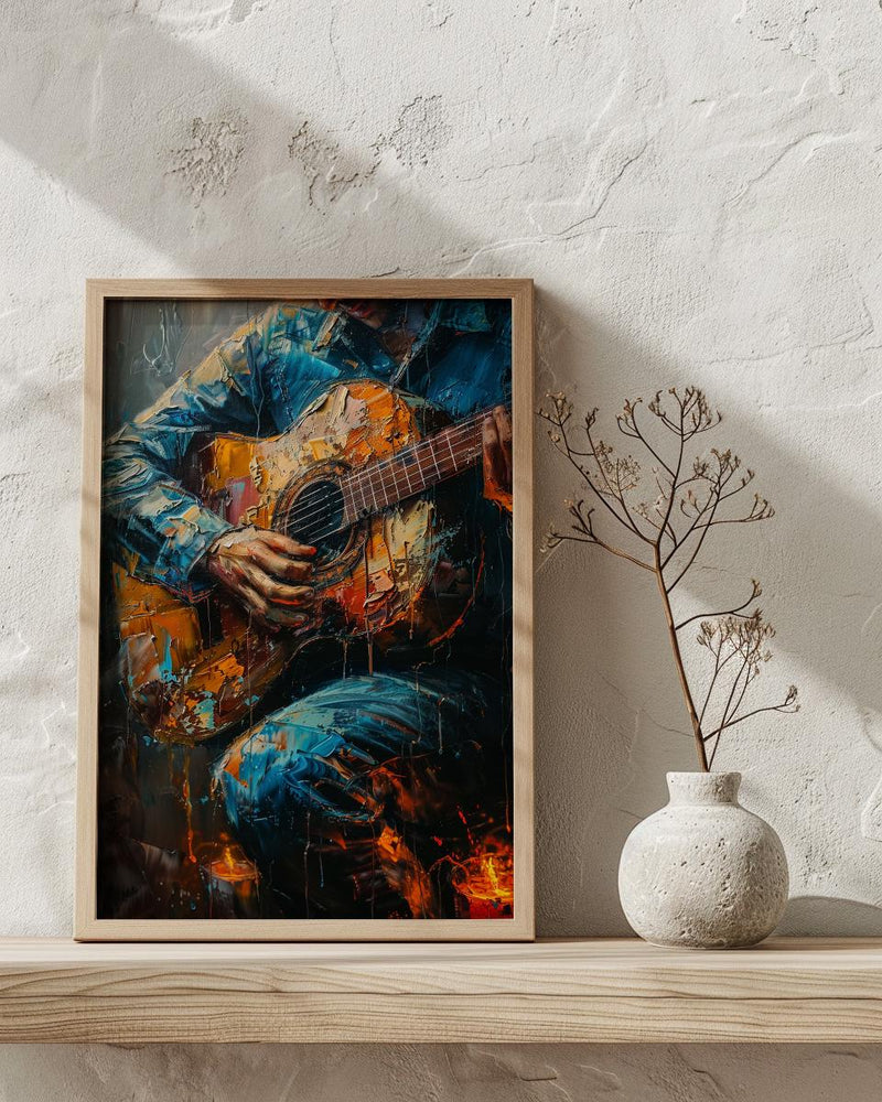 Spanish Guitar Art, Music Wall Decor, Romantic Serenade, Impasto Oil Painting, Warm Light, Musician Gift, Aesthetic Room Decor