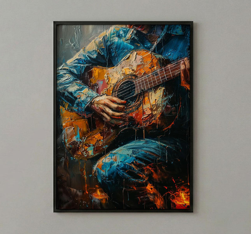 Spanish Guitar Art, Music Wall Decor, Romantic Serenade, Impasto Oil Painting, Warm Light, Musician Gift, Aesthetic Room Decor