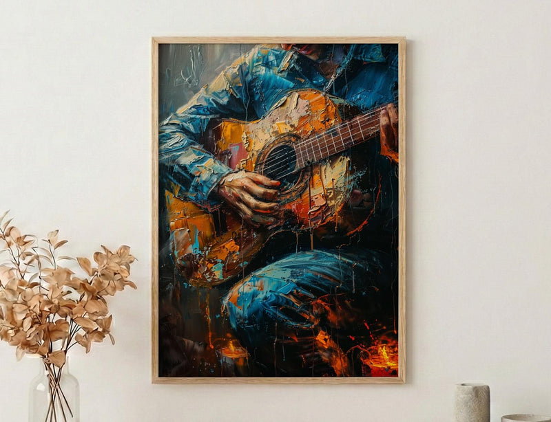 Spanish Guitar Art, Music Wall Decor, Romantic Serenade, Impasto Oil Painting, Warm Light, Musician Gift, Aesthetic Room Decor