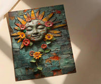 Aztec Art Print, Sun Stone Decor, Mexico History, Impasto Oil Painting, Ancient Symbol, Stone Texture, Aesthetic Room Decor