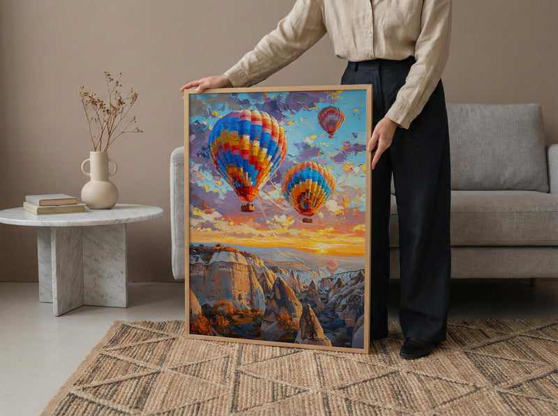 Cappadocia Wall Art, Hot Air Balloon Print, Turkey Travel Poster, Impasto Oil Painting, Sunrise Decor, Travel Lover Gift, Dreamy