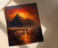 Egypt Pyramids Art, Giza Wall Decor, Sunset Landscape, Impasto Oil Painting, Camel Print, History Gift, Travel Lover Gift