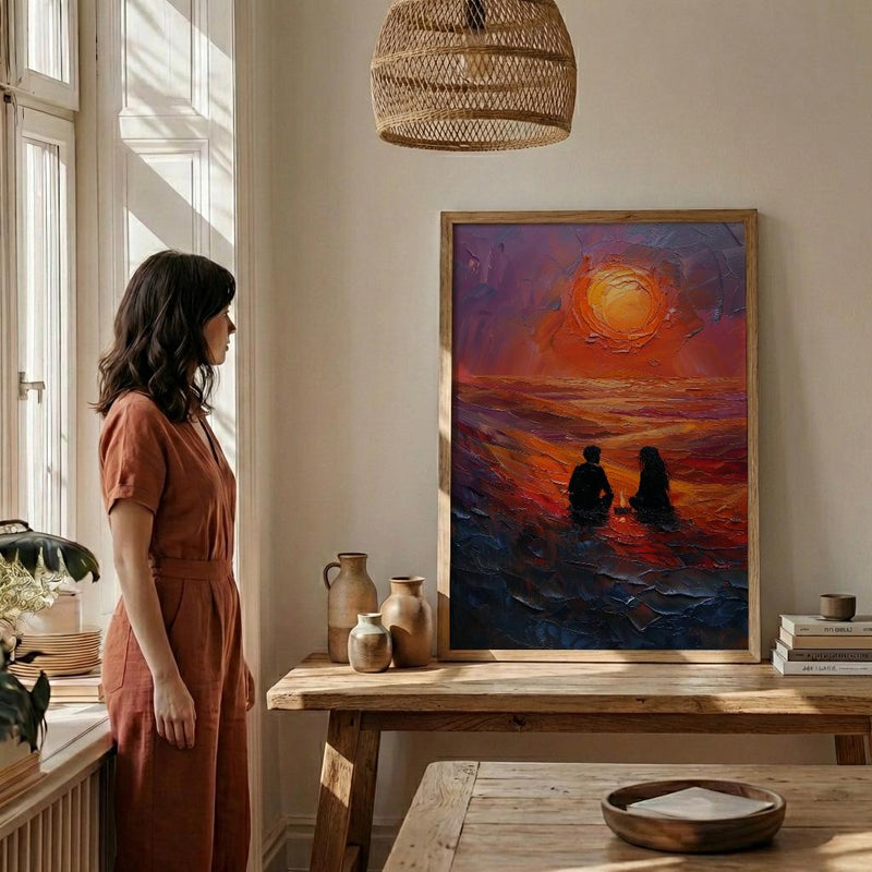Desert Wall Art, Sahara Sunset Print, Bedouin Tent, Impasto Oil Painting, Orange Sand Decor, Nomadic Style, Wedding Gift