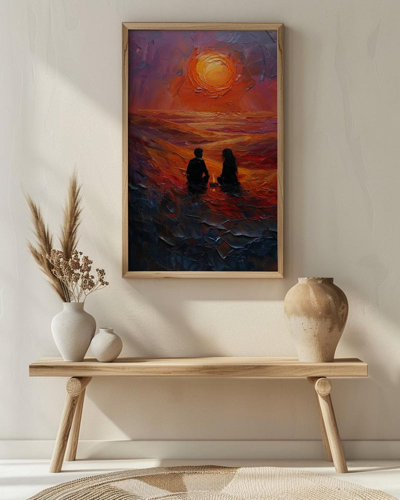 Desert Wall Art, Sahara Sunset Print, Bedouin Tent, Impasto Oil Painting, Orange Sand Decor, Nomadic Style, Wedding Gift