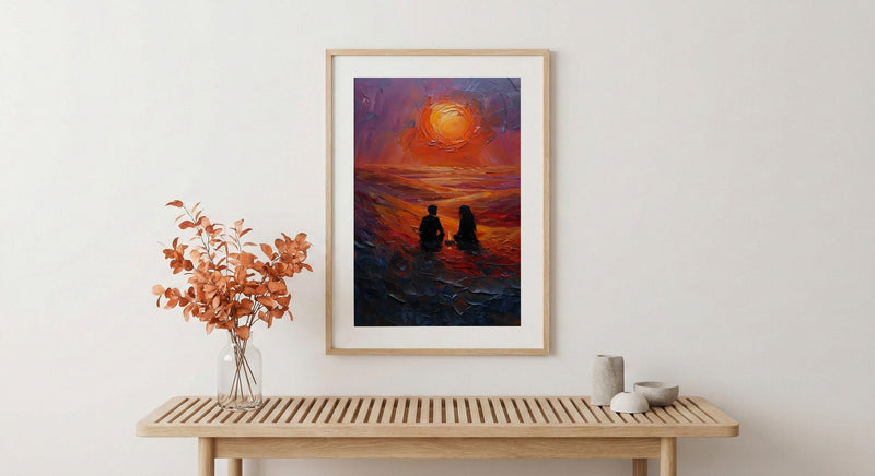 Desert Wall Art, Sahara Sunset Print, Bedouin Tent, Impasto Oil Painting, Orange Sand Decor, Nomadic Style, Wedding Gift