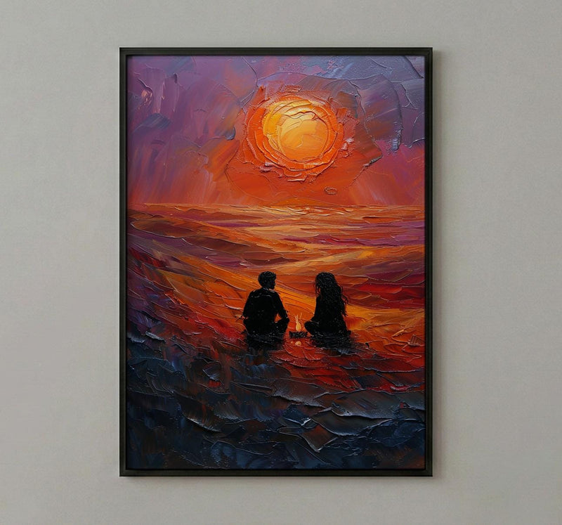 Desert Wall Art, Sahara Sunset Print, Bedouin Tent, Impasto Oil Painting, Orange Sand Decor, Nomadic Style, Wedding Gift