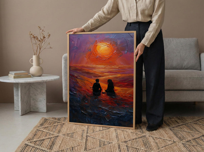 Desert Wall Art, Sahara Sunset Print, Bedouin Tent, Impasto Oil Painting, Orange Sand Decor, Nomadic Style, Wedding Gift