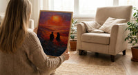Desert Wall Art, Sahara Sunset Print, Bedouin Tent, Impasto Oil Painting, Orange Sand Decor, Nomadic Style, Wedding Gift