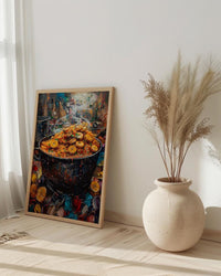 Jollof Rice and Plantain Oil Painting, African Food Art Print, Nigerian Kitchen Decor, West Africa Cuisine, Impasto Cooking Pot