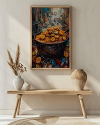 Jollof Rice and Plantain Oil Painting, African Food Art Print, Nigerian Kitchen Decor, West Africa Cuisine, Impasto Cooking Pot