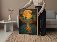 Oasis Wall Art, Desert Landscape, Palm Tree Print, Impasto Oil Painting, Moonlit Water, Serene Nature, Anniversary Gift