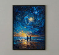 Starry Night Art, Desert Sky Print, Milky Way Painting, Impasto Oil Painting, Galaxy Decor, Romantic Couple, Engagement Gift