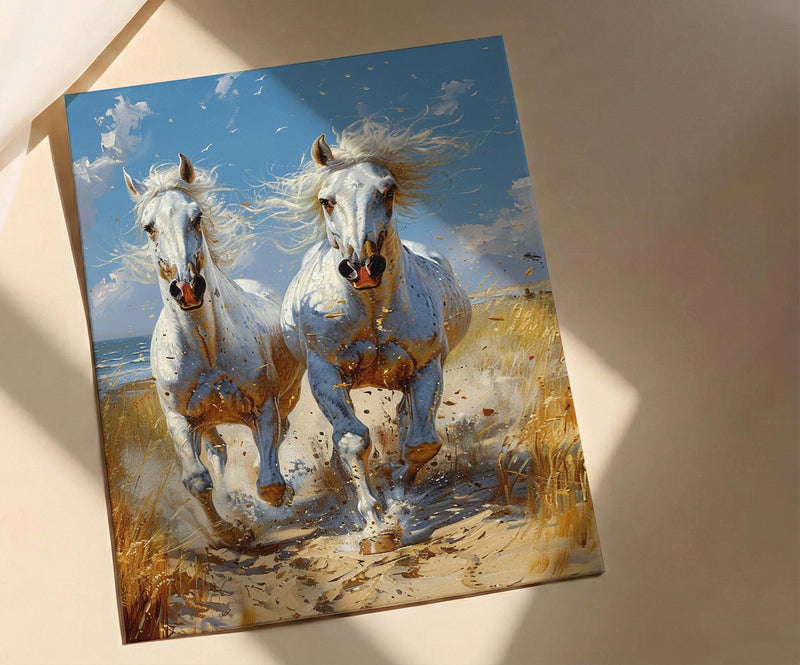 Arabian Horse Art, White Horse Print, Desert Animal, Impasto Oil Painting, Equine Wall Decor, Nursery Decor, Elegant
