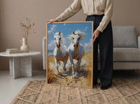 Arabian Horse Art, White Horse Print, Desert Animal, Impasto Oil Painting, Equine Wall Decor, Nursery Decor, Elegant