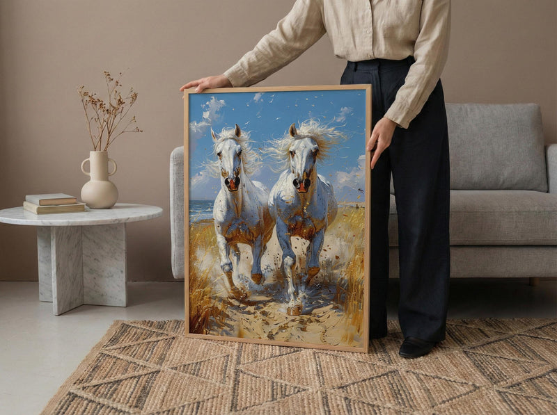 Arabian Horse Art, White Horse Print, Desert Animal, Impasto Oil Painting, Equine Wall Decor, Nursery Decor, Elegant