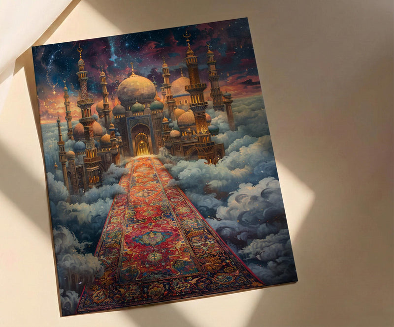 Magic Carpet Art, Whimsical Wall Decor, Fantasy Print, Impasto Oil Painting, Arabian Nights, Nursery Art, Wanderlust Decor