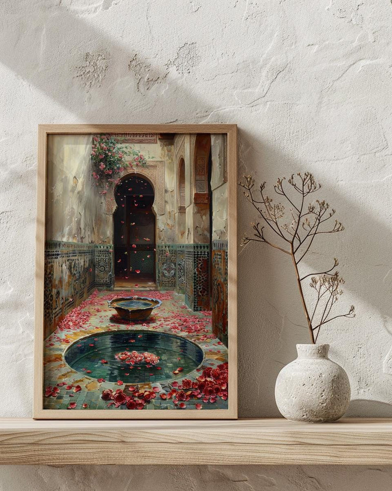 Morocco Wall Art, Riad Courtyard Print, Bohemian Decor, Impasto Oil Painting, Mosaic Tile Art, Travel Lover Gift, Exotic Home