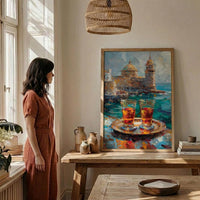 Turkish Tea Art, Istanbul Wall Decor, Bosphorus View, Impasto Oil Painting, Kitchen Print, Cultural Gift, Travel Lover Gift