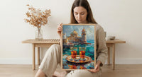 Turkish Tea Art, Istanbul Wall Decor, Bosphorus View, Impasto Oil Painting, Kitchen Print, Cultural Gift, Travel Lover Gift