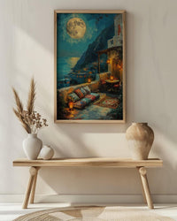 Rooftop Terrace Art, Moroccan Lanterns, Night City View, Impasto Oil Painting, Romantic Evening, Boho Decor, Travel Lover Gift