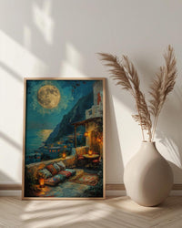 Rooftop Terrace Art, Moroccan Lanterns, Night City View, Impasto Oil Painting, Romantic Evening, Boho Decor, Travel Lover Gift