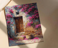 Old Door Art, Bougainvillea Print, Secret Garden, Impasto Oil Painting, Rustic Wall Decor, Pink Flowers, Anniversary Gift