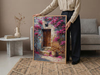 Old Door Art, Bougainvillea Print, Secret Garden, Impasto Oil Painting, Rustic Wall Decor, Pink Flowers, Anniversary Gift