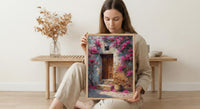 Old Door Art, Bougainvillea Print, Secret Garden, Impasto Oil Painting, Rustic Wall Decor, Pink Flowers, Anniversary Gift