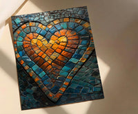 Mosaic Heart Print, Islamic Geometry Art, Moroccan Tile Decor, Impasto Oil Painting, Turquoise Blue, Boho Pattern, Housewarming Gift
