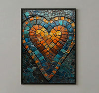 Mosaic Heart Print, Islamic Geometry Art, Moroccan Tile Decor, Impasto Oil Painting, Turquoise Blue, Boho Pattern, Housewarming Gift