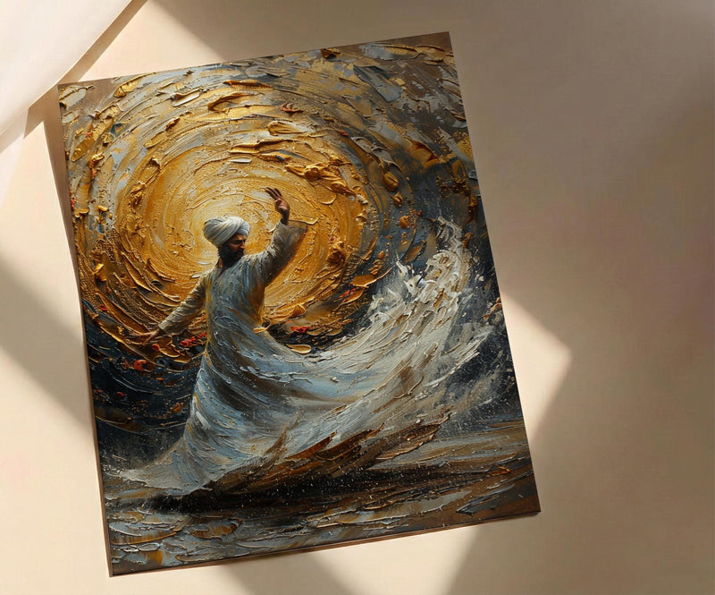 Whirling Dervish Art, Rumi Quote Print, Sufi Spiritual Decor, Impasto Oil Painting, Divine Love, Mevlana, Engagement Gift