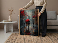 Paris Wall Art, Eiffel Tower Print, Romantic Couple Gift, Impasto Oil Painting, Rainy Paris Street, Wedding Gift, Red Umbrella