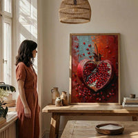 Pomegranate Art, Red Fruit Print, Symbol of Love, Impasto Oil Painting, Kitchen Wall Decor, Abundance Gift, Housewarming Gift