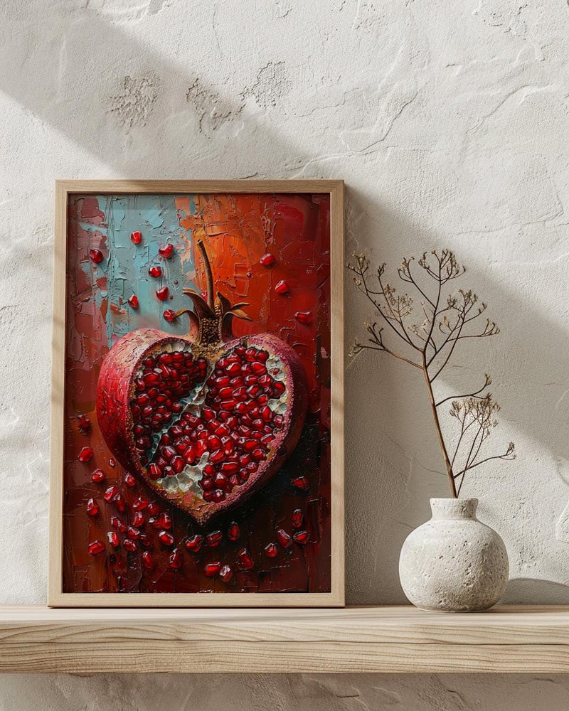 Pomegranate Art, Red Fruit Print, Symbol of Love, Impasto Oil Painting, Kitchen Wall Decor, Abundance Gift, Housewarming Gift