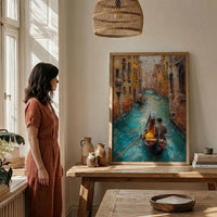 Venice Wall Art, Gondola Print, Italy Travel Poster, Impasto Oil Painting, Romantic Canal Art, Wedding Gift, Italian Decor