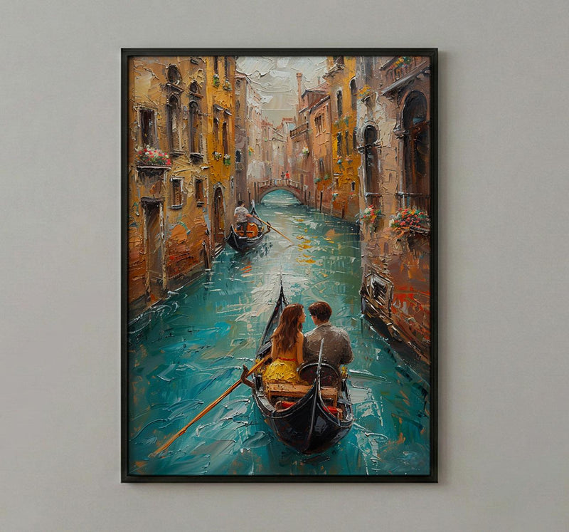 Venice Wall Art, Gondola Print, Italy Travel Poster, Impasto Oil Painting, Romantic Canal Art, Wedding Gift, Italian Decor
