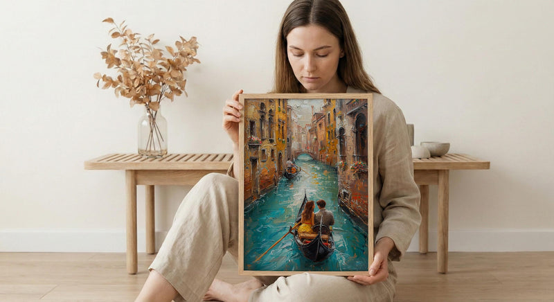 Venice Wall Art, Gondola Print, Italy Travel Poster, Impasto Oil Painting, Romantic Canal Art, Wedding Gift, Italian Decor