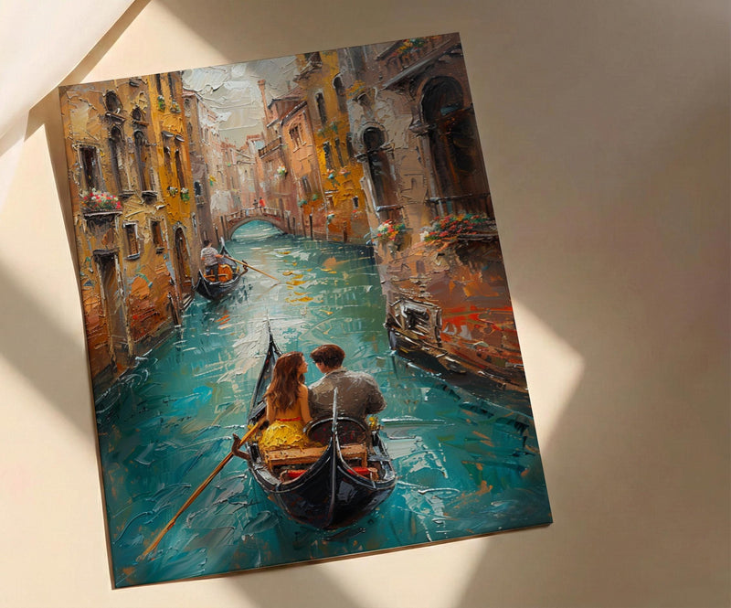 Venice Wall Art, Gondola Print, Italy Travel Poster, Impasto Oil Painting, Romantic Canal Art, Wedding Gift, Italian Decor