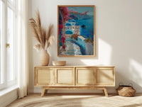 Santorini Wall Art, Greece Travel Print, Blue Domes, Impasto Oil Painting, Summer Romance, Honeymoon Gift, Greek Island Decor