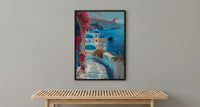 Santorini Wall Art, Greece Travel Print, Blue Domes, Impasto Oil Painting, Summer Romance, Honeymoon Gift, Greek Island Decor