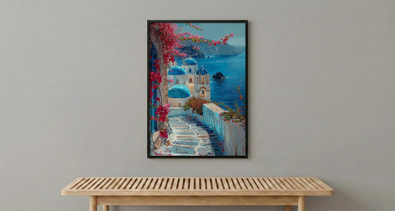 Santorini Wall Art, Greece Travel Print, Blue Domes, Impasto Oil Painting, Summer Romance, Honeymoon Gift, Greek Island Decor