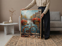 Amsterdam Wall Art, Vintage Bicycle Print, Canal House Decor, Impasto Oil Painting, Tulips Art, Travel Gift, Netherlands