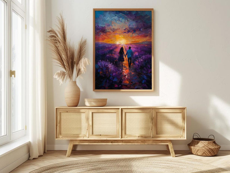 Provence Wall Art, Lavender Field Print, French Country Decor, Impasto Oil Painting, Sunset Landscape, Purple Wall Art, Romantic