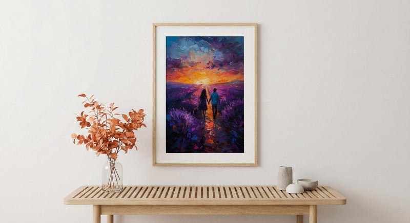 Provence Wall Art, Lavender Field Print, French Country Decor, Impasto Oil Painting, Sunset Landscape, Purple Wall Art, Romantic