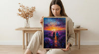 Provence Wall Art, Lavender Field Print, French Country Decor, Impasto Oil Painting, Sunset Landscape, Purple Wall Art, Romantic
