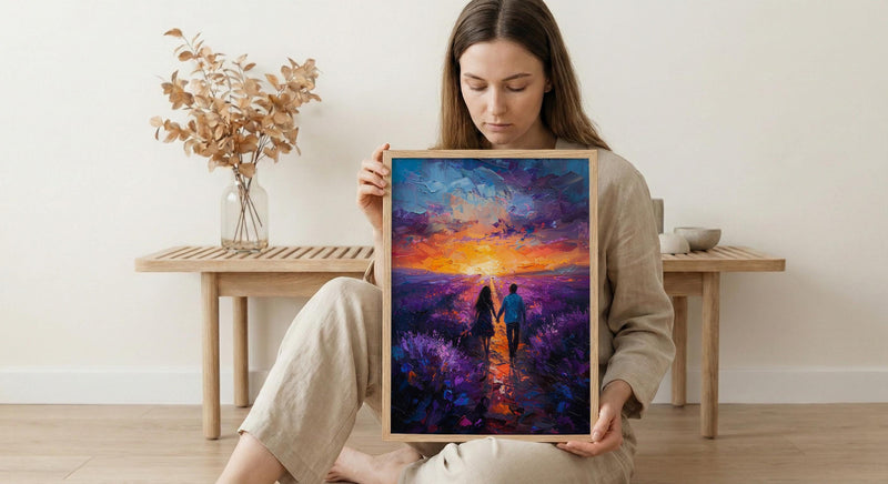 Provence Wall Art, Lavender Field Print, French Country Decor, Impasto Oil Painting, Sunset Landscape, Purple Wall Art, Romantic