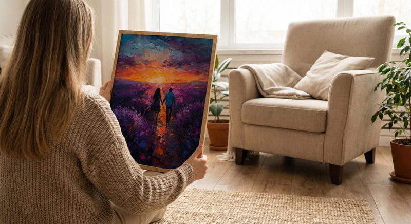 Provence Wall Art, Lavender Field Print, French Country Decor, Impasto Oil Painting, Sunset Landscape, Purple Wall Art, Romantic