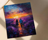 Provence Wall Art, Lavender Field Print, French Country Decor, Impasto Oil Painting, Sunset Landscape, Purple Wall Art, Romantic