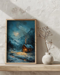 Winter Cabin Art, Switzerland Landscape, Snowy Mountain Print, Impasto Oil Painting, Cozy Home Decor, Christmas Gift, Chalet