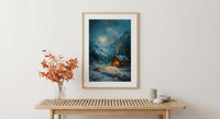 Winter Cabin Art, Switzerland Landscape, Snowy Mountain Print, Impasto Oil Painting, Cozy Home Decor, Christmas Gift, Chalet